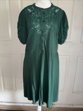 Boden Green Button Bodice Floral Cut Out Knit Dress With Pockets